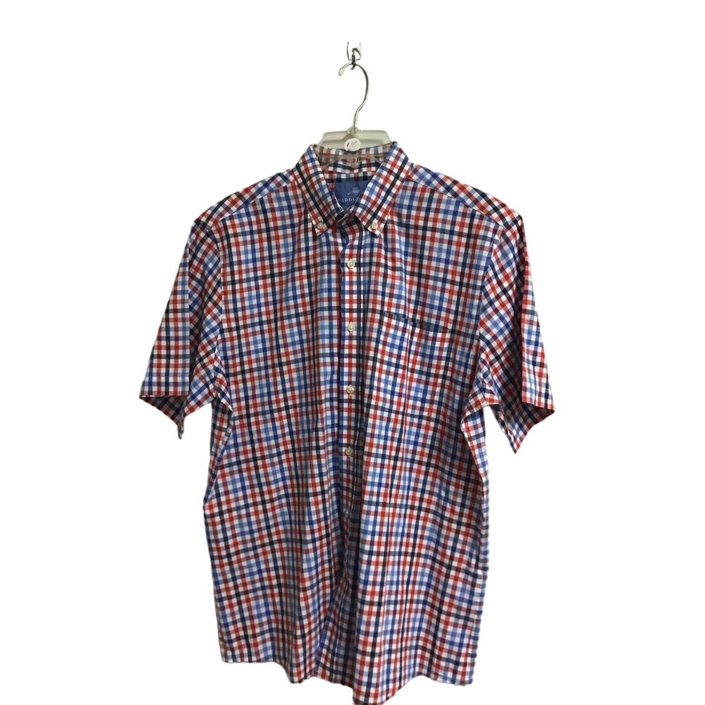 Saddlebred Plaid Button Down Short Sleeve‎ Shirt Men's Size Large